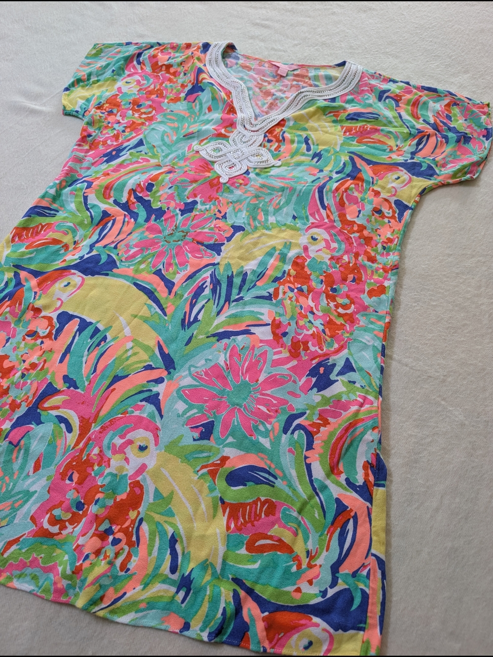 Lilly Pulitzer Vibrant Floral Multicolor Shift Dress with Lace Trim